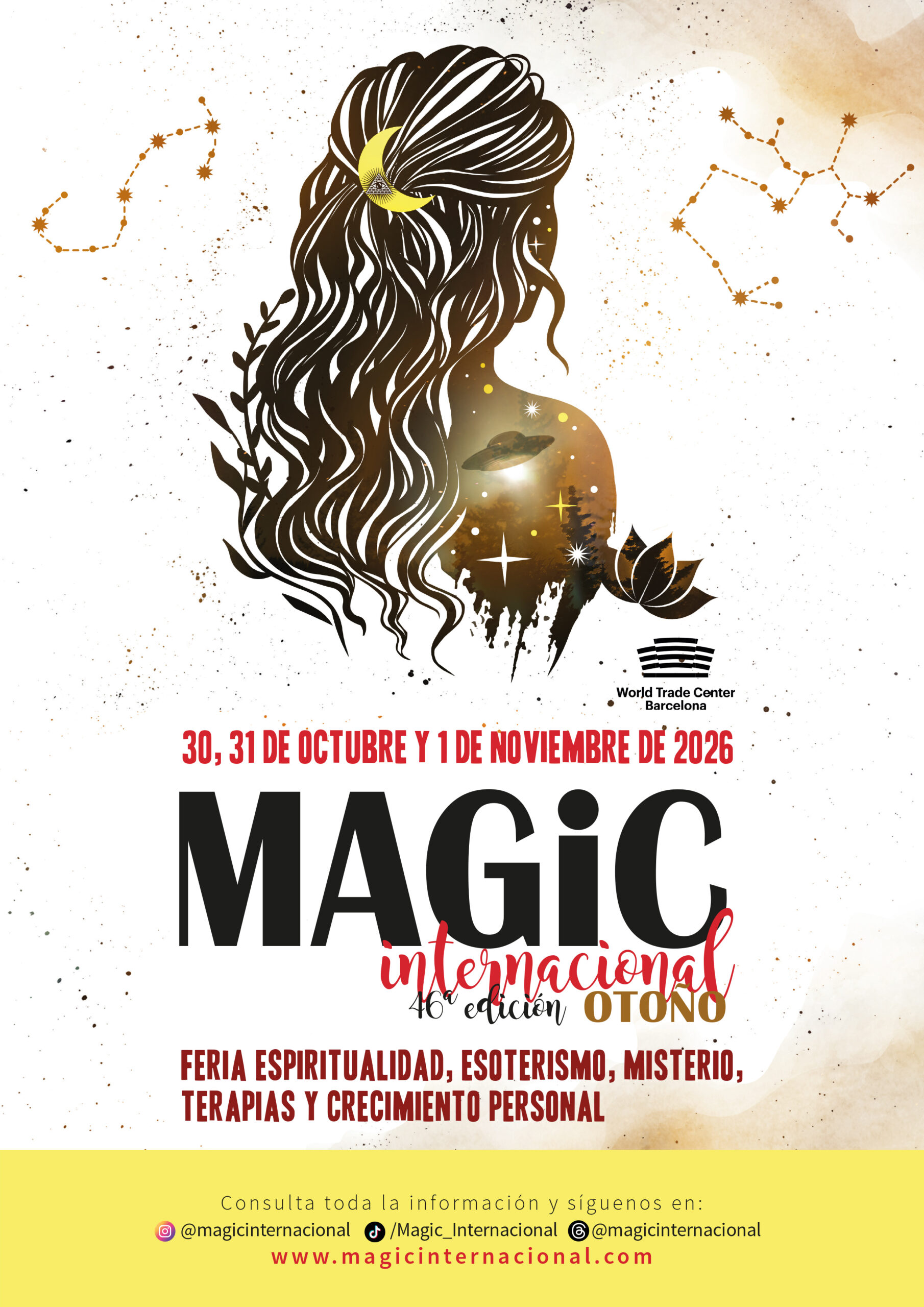 Cartel de la feria MAGiC Internacional Barcelona 2026 sobre espiritualidad, tarot y bienestar, 30 y 31 de octubre y 1 de noviembre